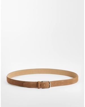 Mango Classic Suede Belt With Silver Hardware - Natural