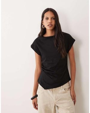 Mango High Neck Ruched Waist T-Shirt - Black