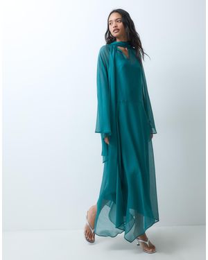 ASOS Chiffon Midi Smock Dress With Tie Neck - Blue