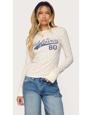 Edikted Cali Floral Ribbed Long Sleeve T Shirt - Blue