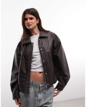 Noisy May Faux Leather Bomber Jacket - Gray