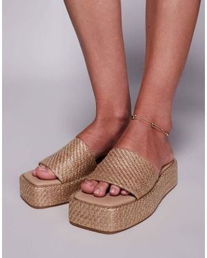 Public Desire Eclipse Raffia Slip On Flatform Sandals - Brown