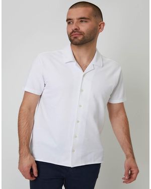 Threadbare Cotton Pique Revere Collar Short Sleeve Shirt - White