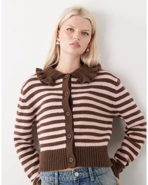 Collusion Gilet en maille à rayures avec col volanté - rose et marron