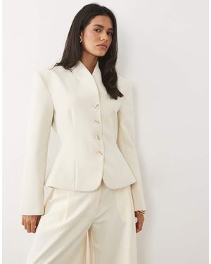 Miss Selfridge Cropped Collarless Blazer - Natural