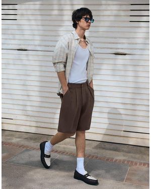 Bershka Tailored Pleated Bermuda Shorts - White