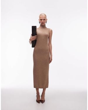 ASOS Roll Neck Midweight Maxi Dress - Brown