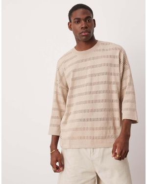 ASOS Camiseta Color Crudo Extragrande Con Patrón De Rayas De Punto De -Blanco - Neutro