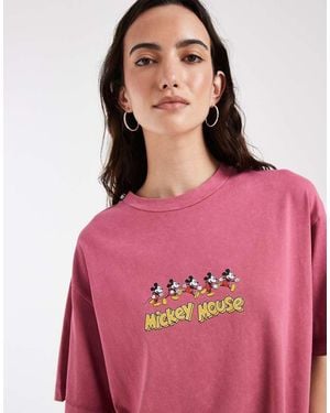ASOS Disney Oversized Gewassen T-Shirt Met Mickey Mouse-Print - Roze