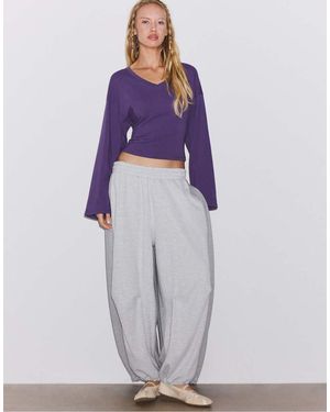Stradivarius T-Shirt Con Scollo A V E Maniche A Kimono - Viola