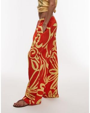 TOPSHOP Linen Blend Balloon Trousers - Red