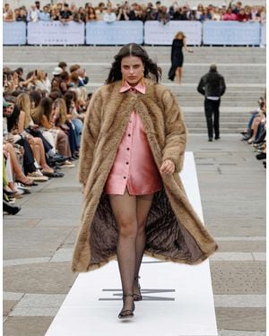 TOPSHOP – kragenloser, langer mantel aus kunstpelz - Mettallic