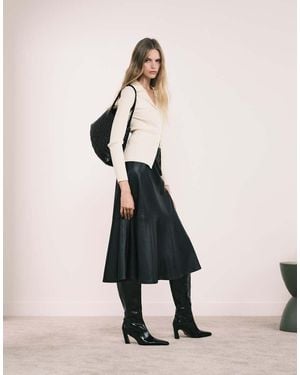 Mango Faux Leather Midi Skirt - Natural