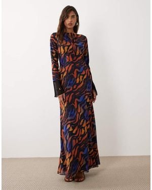 DASKA Chiffon Tie Detail Maxi Dress - Brown