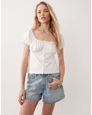 Miss Selfridge Button-detail Milkmaid Top - Blue