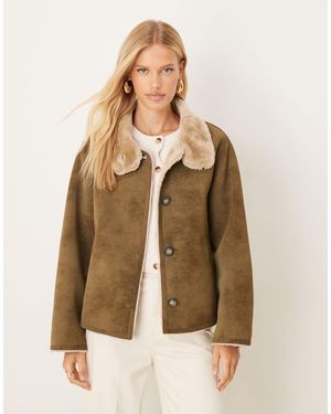 ASOS Funnel Neck Faux Suede Bonded Jacket - Natural