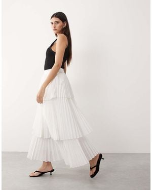 ARRANGE Tiered Pleated Maxi Skirt - White
