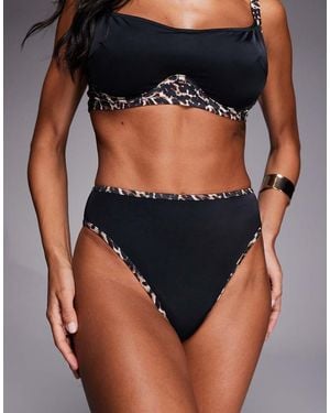 Wolf & Whistle High Waist Bikini Bottom With Leopard Contrast Seam - Blue