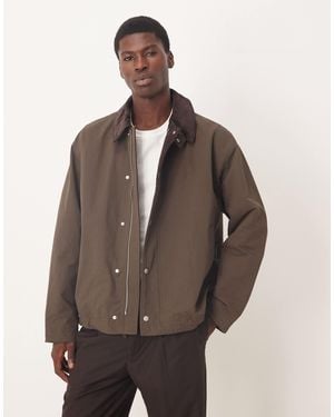 ASOS Harrington Jacket With Cord Collar - Brown