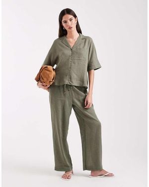 ONLY Linen Blend Wide Leg Trouser Co-ord - Green