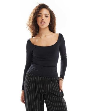 Pimkie Slinky Long Sleeve Wide Scoop Neck Top - Black