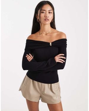 4th & Reckless Jersey De Punto Con Escote Bardot Con Adorno Dorado De Metal De - Negro