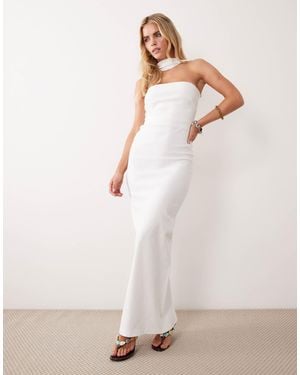Vesper Petite Bengaline Bandeau Choker Detail Back Trim Maxi Dress - Natural