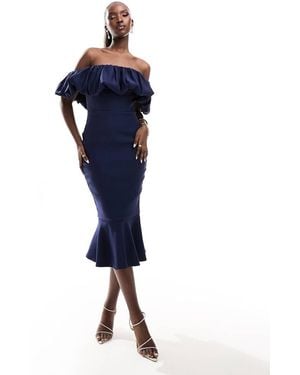 True Violet Vestido Midi Con Volantes De - Azul
