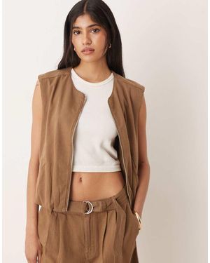 Mango Zip Through Jacket Sleeveless Top Co-ord - Brown