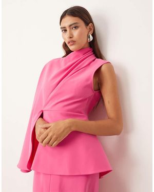 ARRANGE Vestido Midi Con Panel Drapeado Y Manga Asimétrica De Crepé Grueso Premium De - Rosa