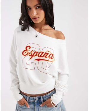 Hollister Football Inspired Spain Off The Shoulder Swearshirt - White