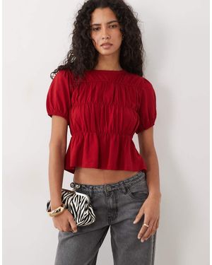 Miss Selfridge Shir Peplum Top - Red