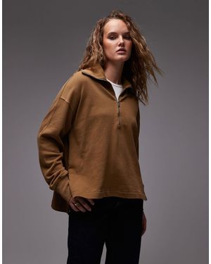 ARKET Pull en pur coton à col zippé - marron clair
