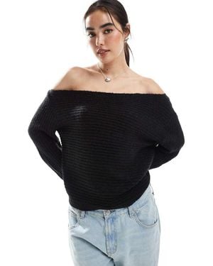 ASOS Knitted Off The Shoulder Slouchy Jumper - Black