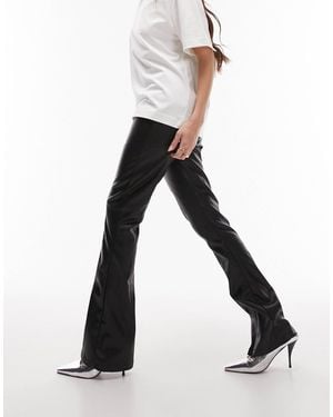 TOPSHOP Faux Leather Zip Front Split Flare - Black
