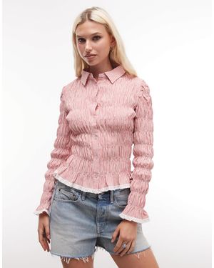 Daisy Street Shirred Long Sleeve Blouse - Pink