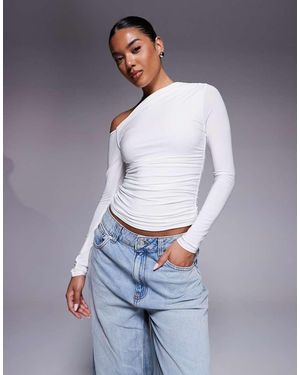 Kaiia Exclusive Double Layered Slinky Off Shoulder Long Sleeve Top - White