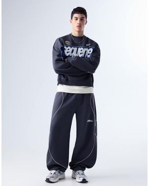 Bershka Balloon Plush Print Trousers - Blue