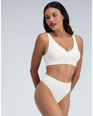 Boux Avenue Ribbed Seamless Thongs Soft Flattering High Leg Knickers - Natural
