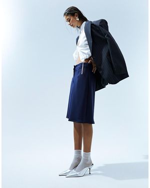 ASOS Pantalones Cortos De Corte Alargado De Tejido Efecto Neopreno De - Azul
