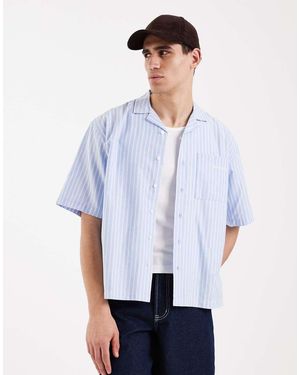 Redefined Rebel Kabir Oversized Fit Short Sleeve Stripe Shirt - White