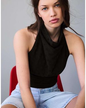 Bershka Polka Dot Jacquard Top - Black