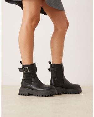 ASOS Astrid Chunky Chelsea Boots With Buckles - Black