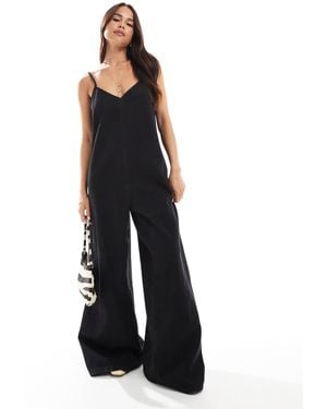 ASOS Soft Denim Scoop Neck Wide Leg Jumpsuit - Blue