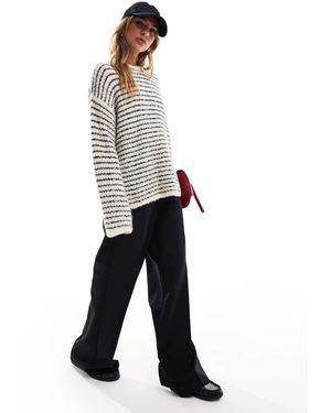 4th & Reckless Maglione Girocollo Nero E Crema A Righe - Blu