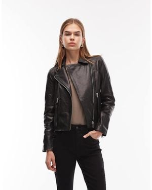 AllSaints Chaqueta Biker Negra Y Plateada De Cuero Dalby De - Negro