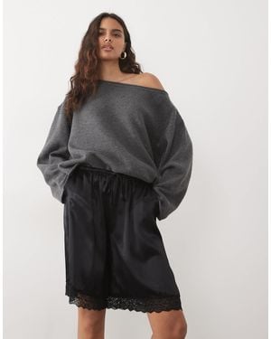 ASOS Satin Longline Lace Bermuda Shorts - Grey