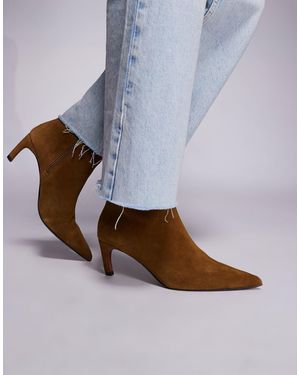 River Island Faux Suede Pointed Kitten Heeled Boots - Blue