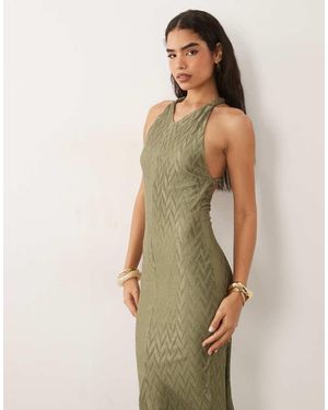 ASOS Zigzag Plisse V-neck Maxi Dress With Plait Strap Detail - Green