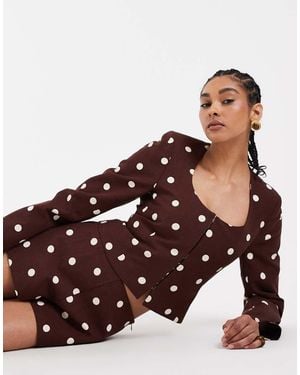 ASOS Linen Look Round Neck Blazer - Brown